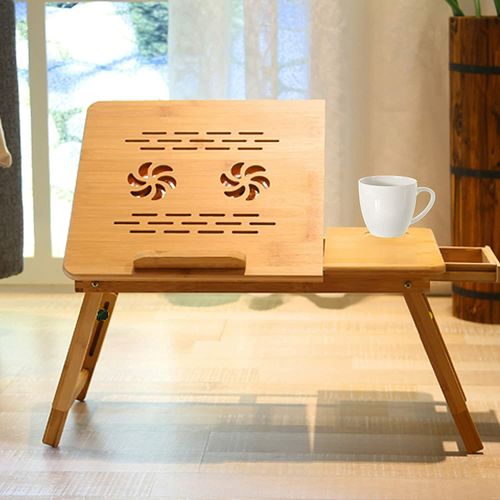 Bamboo Folding Laptop Stand Adjustable Angle Bed Breakfast Tray Table Macbook PC — image 2