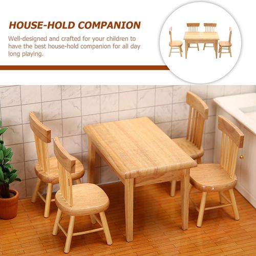 Children Mini Wood Table Chair Set Durable Ivory Playhouse Decor — image 3