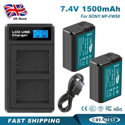 2x NP-FW50 Battery+ Charger For Sony Alpha a5100 a6400 a6500 SLT-A35 A37 A55V