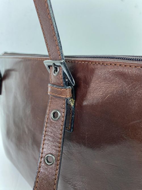 Gianni Conti Brown Leather Shoulder Bag Large Two Zip Top Classic Tote — image 9
