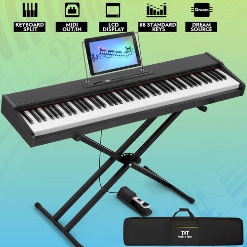 ♬Mustar 88 Semi Weighted Keys Digital Piano Portable Keyboard Pedal Bluetooth