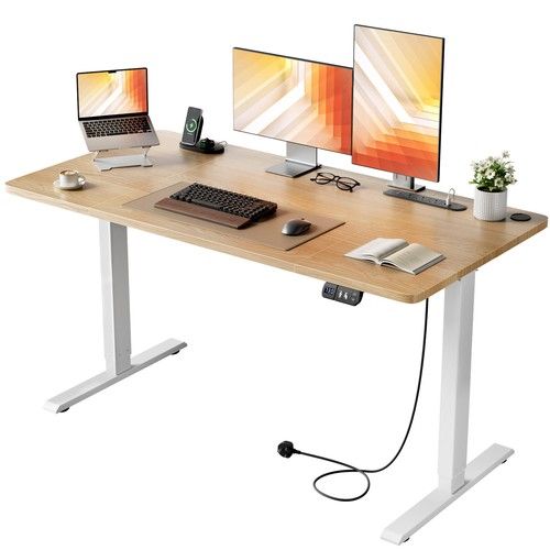 Electric Standing Desk with Outlets, Sit Stand Desk,  Home Office Rising Desk