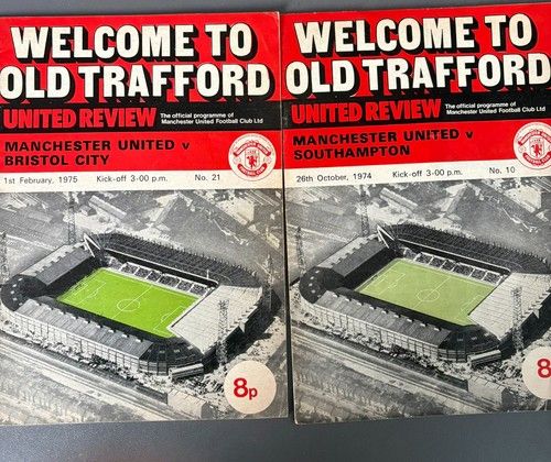 2 X Manchester United Home Programmes Season 1974-75 Complete Rare 2nd Division