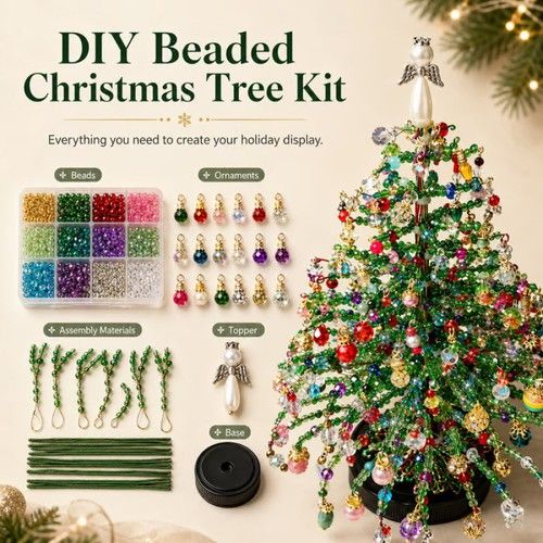 UK DIY Beaded Christmas Tree Kit, Handmade Colorful Bead Ornament Making Set