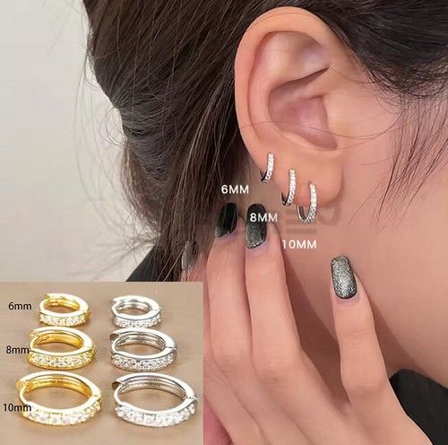 925 Sterling Silver Crystal Gold Rose Gold Very Small Tiny Huggie Hoop Earrings
