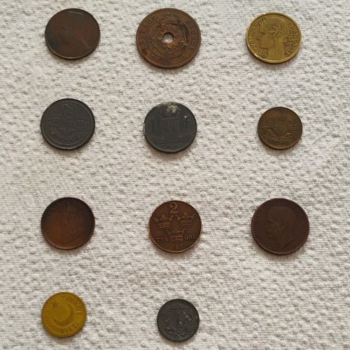Mixed World Coin Lot 11 Coins France UK Ireland India Turkey 1877-1940