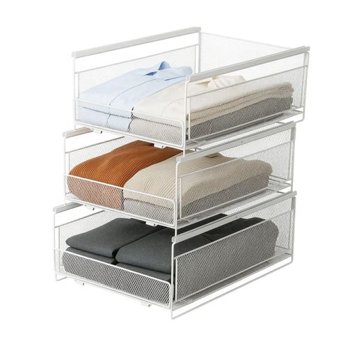3X Stackable Metal Storage Organiser Drawer Pull out Stackable Clothes Basket — image 6