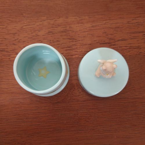 Vintage Russ Berrie Tooth Fairy Porcelain Baby Trinket Box Blue Boy Teddy Bear — image 5
