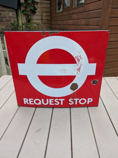 London Transport Bus Stop request "BOAT"Enamel sign.Double sided Burnham London. — image 2