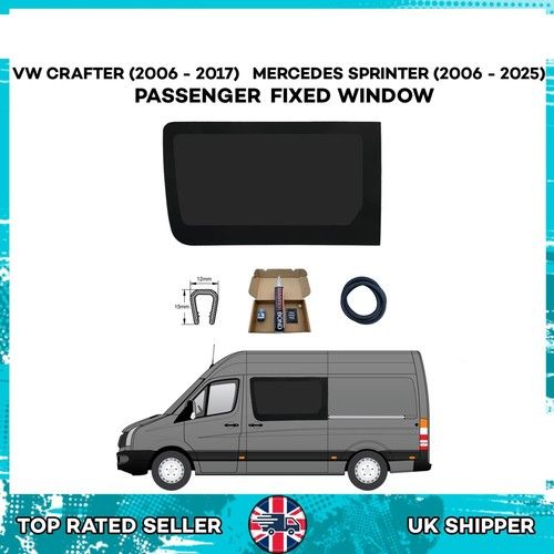 VW Crafter 2006-2017 Passenger Side Window with Fit Kit and U Trim