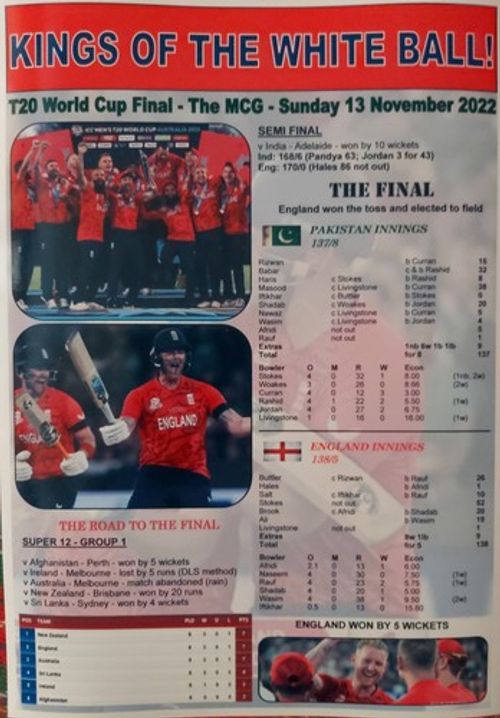 England Twenty20 (T20) Cricket World Cup winners 2022 - souvenir print