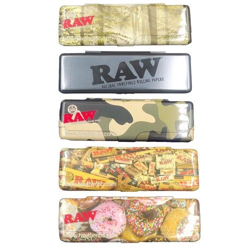 Raw Rolling Papers King Size Slim Tin Storage Case - Assorted designs