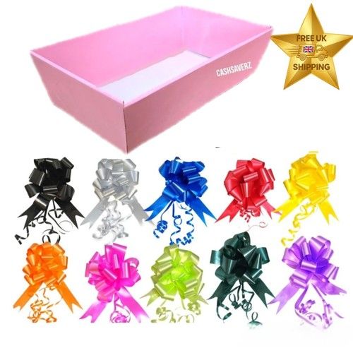 Pink Hamper Tray & Bow Kit Cardboard Display Gift Baskets Birthday Baby Shower