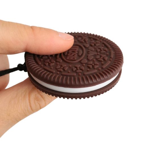 Chewy Cookie Biscuit Sensory Chew Necklace Biting Aid Pendant Kids Autism ADHD