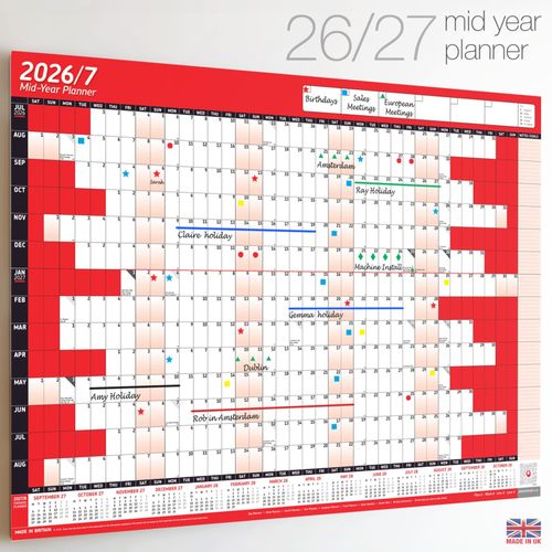 2026/2027 Mid-Year Wall Planner Calendar Wall Chart Home Office Work A2 Calender — image 10