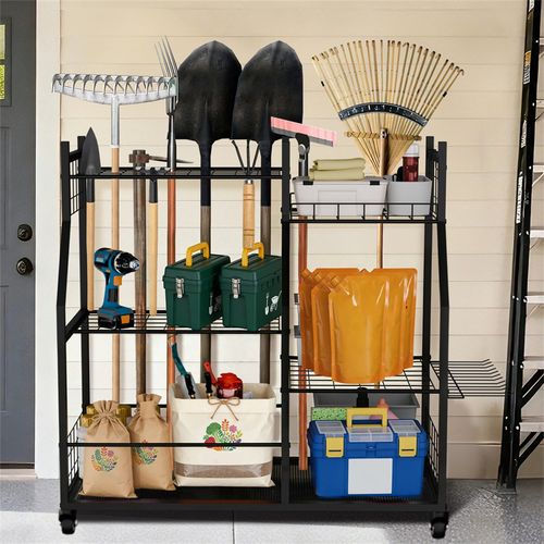 Garden Tool Organizer with Lockable Wheels Heavy Duty Garage Tool Storage Basket — image 8