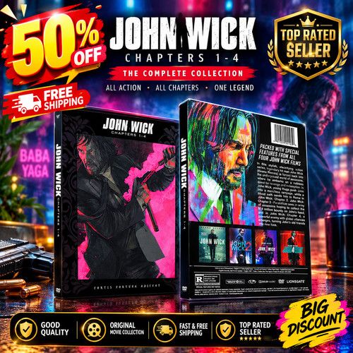 John Wick Chapters 1-4 Film DVD Keanu Reeves 4 Movie Complete Collection Box Set