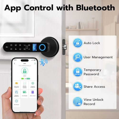 Smart Fingerprint Door Lock with Display Screen Keypad RFID Bluetooth Handle — image 7