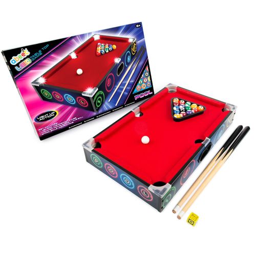 Mini LED Tabletop Pool Table Light Up Kids Snooker Game with Cues Balls 50cm — image 2