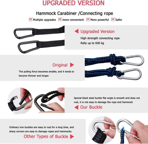 Heavy Duty Adjustable Tree Hammock Straps with Carabiners 2m 500kg Capacity 2pc — image 5