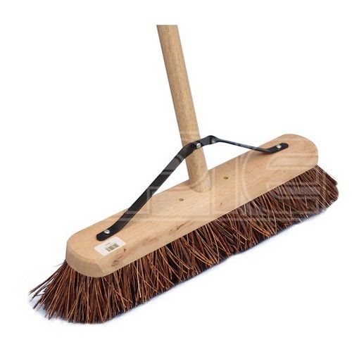 Wooden Broom & Handle 24 inch - Large Soft Bristle Fibre Broom Head - Cleenol