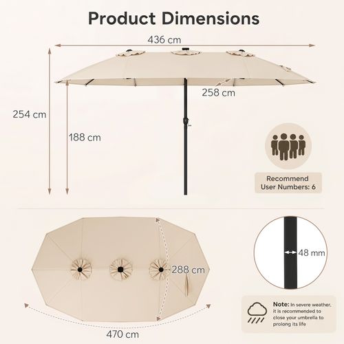 15ft Double-Sided Umbrella With 144 Solar LED Lights Rectangular Patio Parasol — image 2