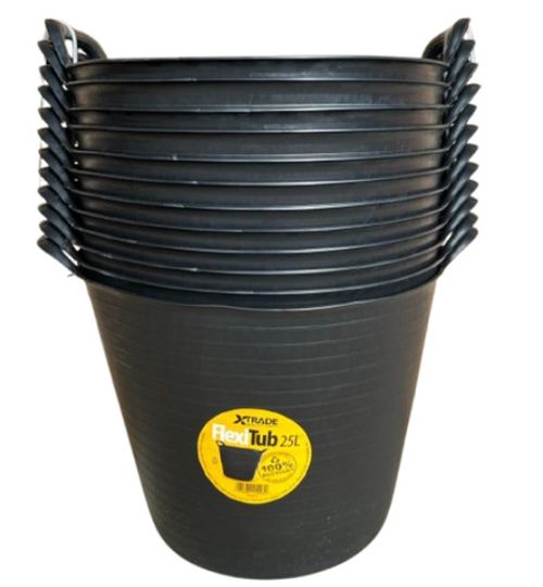 6 pack XTrade Flexi Tub Heavy Duty Bucket Reinforced Handles 25L scaffolding