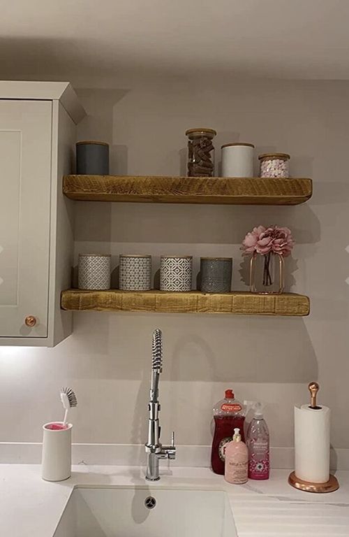 Floating Shelf Chunky Wall Mounted Oak Colour Reclaimed Rustic Solid Wooden — image 6