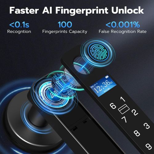 Smart Fingerprint Door Lock with Display Screen Keypad RFID Bluetooth Handle — image 3