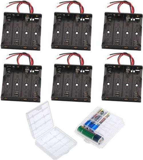 (Pack of 6) 4 AA Battery Holder, Battery Storage Box, Battery Holder Case Box wi