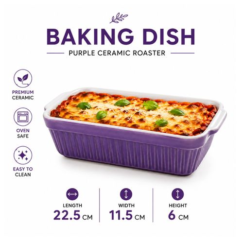 Baking Dish Purple Ceramic Roaster Handles Rectangular 22.5cm Oven Casserole — image 5