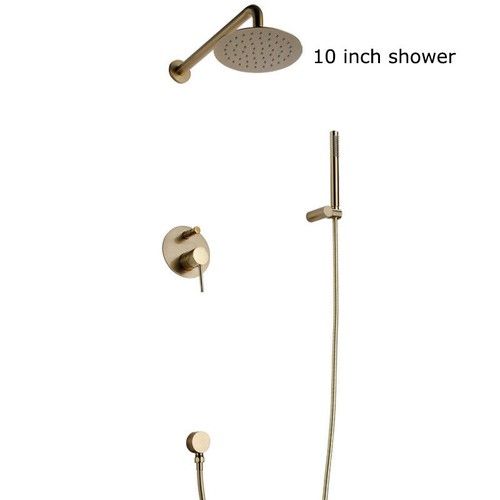 Brushed Brass Gold Concealed Shower Set 10 12 Inch Wall Mounted Mixer System Kit