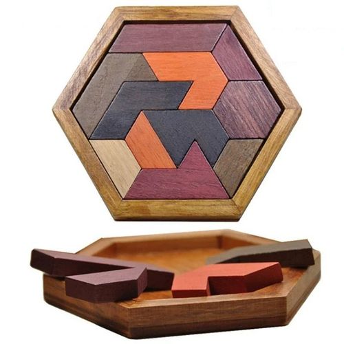 Wooden Geometric Jigsaw Puzzle Kids Educational Brain Teaser Learning Toy — image 4