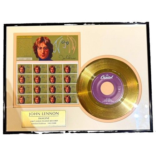 John Lennon Imagine 24KT Gold Plated Presentation Disc Framed Display Ltd  Ed