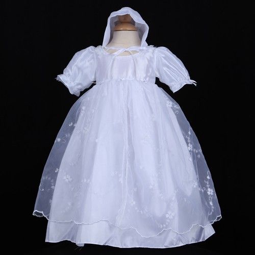White Infant Baby Girl Baptism Christening Gown Dress + Bonnet 6M 12M 18M 24M
