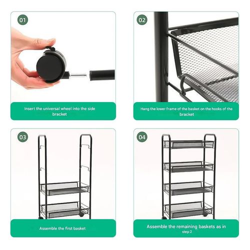 4 Tier Storage Trolley Cart on Wheels Kitchen Bathroom Laundry Narrow Space Rack — image 6