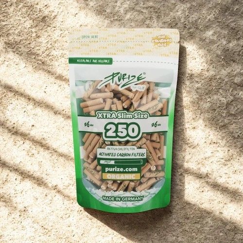 Purize Carbon Activated Extra Slim Filter Tips Charcoal - 6mm - 250 Pack