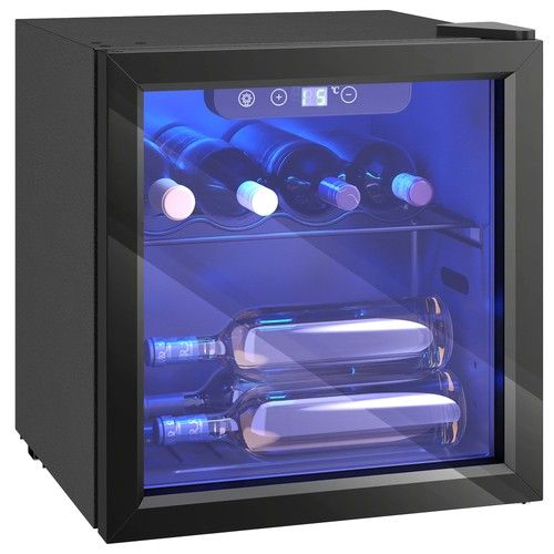 HOMCOM 12 Bottle Wine Cooler, 4-16°C, Tabletop Drinks Wine Fridge, Black