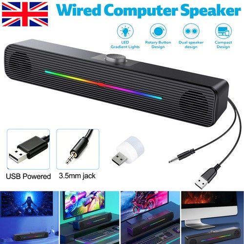Surround Sound LED Computer PC Speakers Gaming USB Wired for Laptop PC Desktop