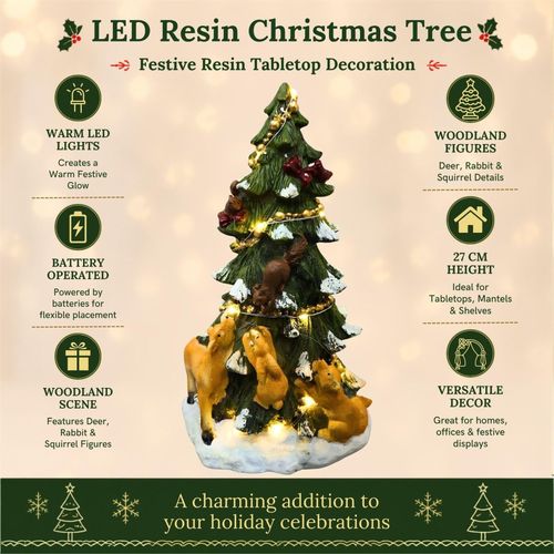 27cm Prelit Christmas Tree Resin Figure LED Tabletop Window Xmas Festive Decor — image 4