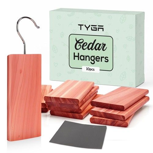 TYGA Store | 10 Cedar Hangers Natural Moth Repellent For clothes, With Sandpaper
