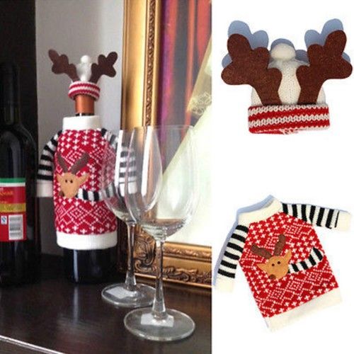 Festive Bottle Cover Christmas Table Decoration Reindeer Jumper Hat Wine Gift