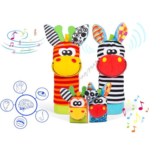 4 piece Baby Socks & Wrist Strap Bands Toddler Rattle Plush Sensory Socks 3-12m — image 3