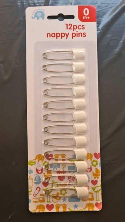 12 Pack White Nappy Pins Baby Safety Pins Diaper Pins Snap Lock Cloth Nappies
