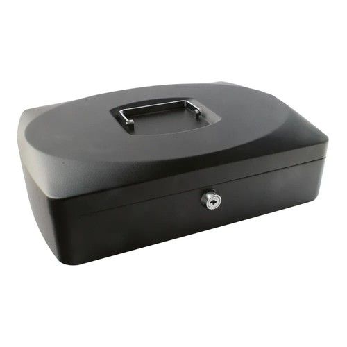 Q-Connect Metal Cash Money Box Safe 10 Inch Key Locking for Home / Office Black