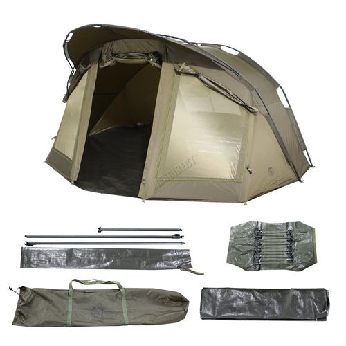 CARPZILLA Fishing Bivvy 2 Man Waterproof Camping Tent Shelter Door Windows Green — image 1