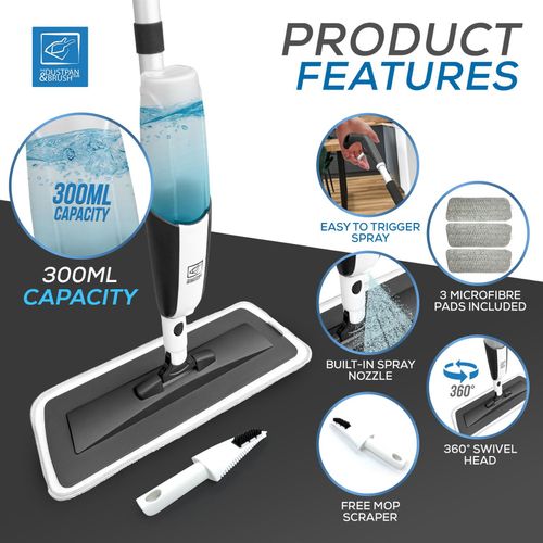 Spray Mop Floor Cleaner 3 Pads 360 Swivel Microfibre Flat Mop Set — image 4