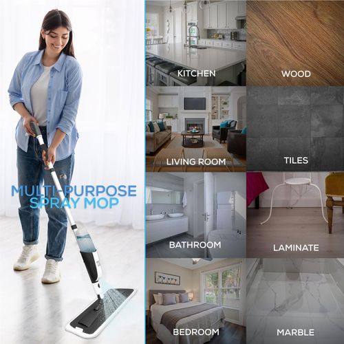 Spray Mop Floor Cleaner 3 Pads 360 Swivel Microfibre Flat Mop Set — image 6