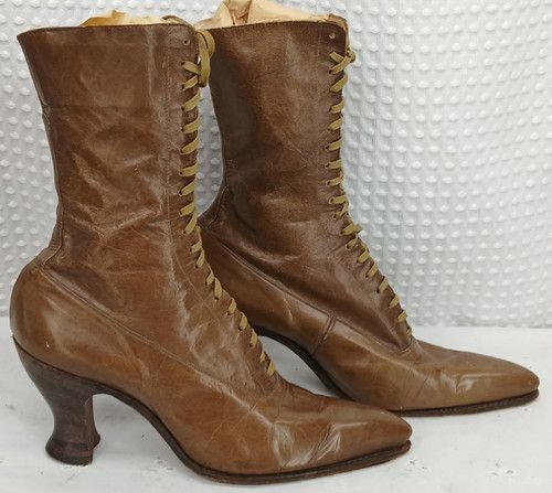 ANTIQUE WOMEN'S LACE BOOTS VICTORIAN ERA BROWN LEATHER W/ FREE SHIPPING