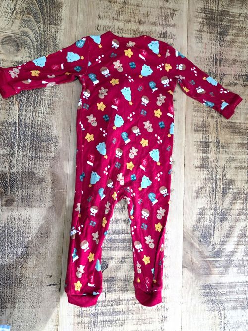 M&S Christmas Red Zip Babygrow One-Piece Cotton Jersey Footless 12-18 Months — image 2